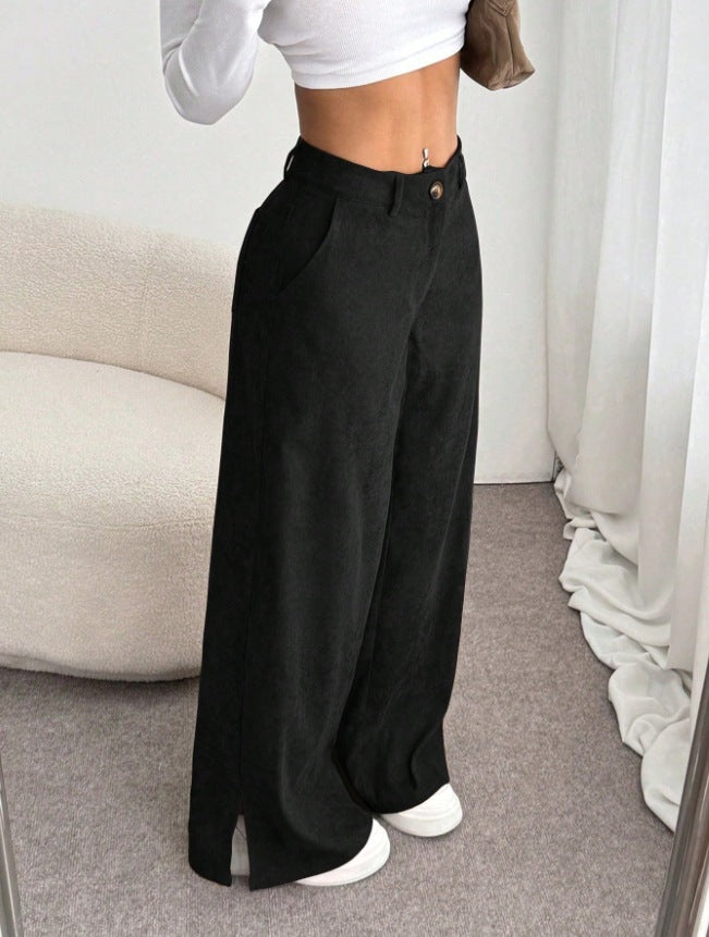 Clara | Pantaloni eleganti a gamba larga e vita alta con spacchi