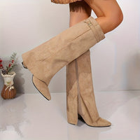Stefanie | Elegante kniehohe Wildlederstiefel mit Schnallenmanschette