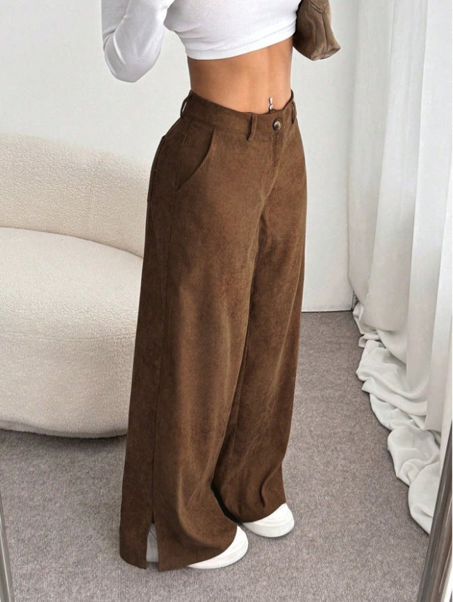 Clara | Pantaloni eleganti a gamba larga e vita alta con spacchi