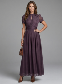 Evelyn | Elegant Fall High-Neck Keyhole Maxi Dress