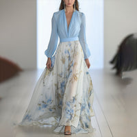 Camille | Elegantes florales Langarm-Maxikleid aus fließendem Chiffon
