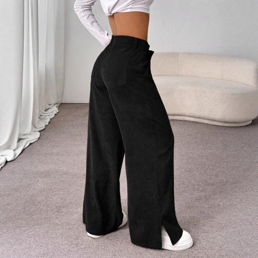 Clara | Pantaloni eleganti a gamba larga e vita alta con spacchi