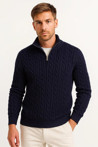 Lucas | Klassischer Zopfstrickpullover mit Viertelreißverschluss