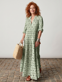 Amelie | Elegantes bedrucktes Maxikleid mit langen Ärmeln für den Herbst