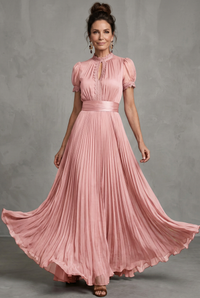 Elodie | Robe longue plissée élégante d’automne bordée de dentelle