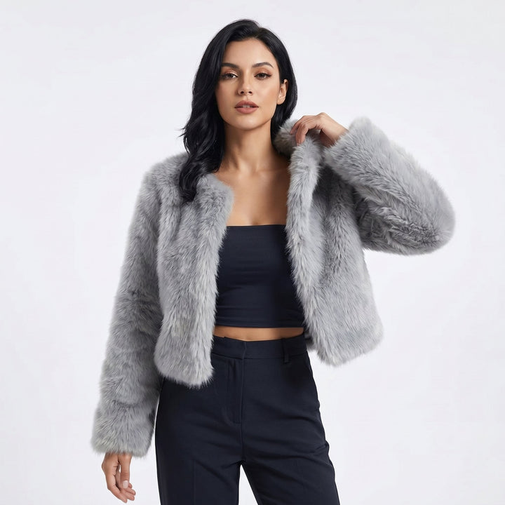 Mia | Women's Cropped Faux Fur Cardigan Jacket 0