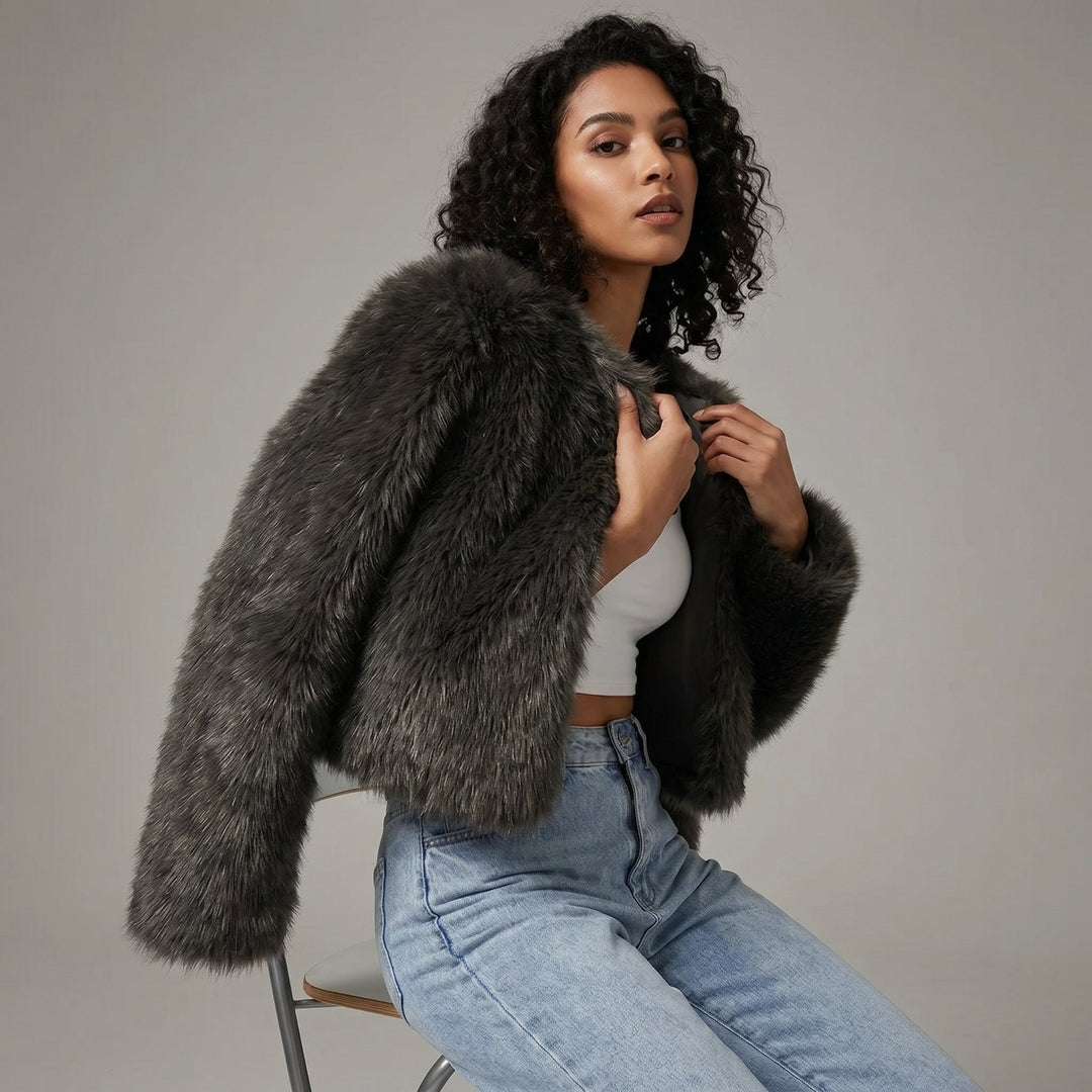 Mia | Women's Cropped Faux Fur Cardigan Jacket 2