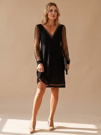 Isla | Elegante mini abito con scollo a V, maniche in tulle glitterato e stile natalizio