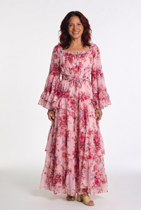 Barbara | Bequemes Boho-Maxikleid mit Blumenmuster und Volants für den Herbst
