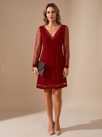 Alice | Elegante mini abito natalizio con maniche in tulle glitterato e scollo a V