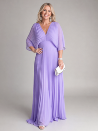 Kerstin | Elegant Fall Pleated V-Neck Maxi Dress