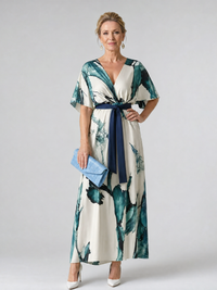 Seraphina | Elegant Fall Watercolor Flutter Sleeve Maxi Dress