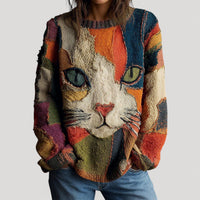 Elena | Pull douillet à imprimé chat artistique