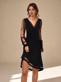 Harriet | Elegante abito corto da festa con maniche in tulle e paillettes e scollo a V