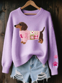 Marina | Pull en maille ludique à motif teckel, au style oversize douillet